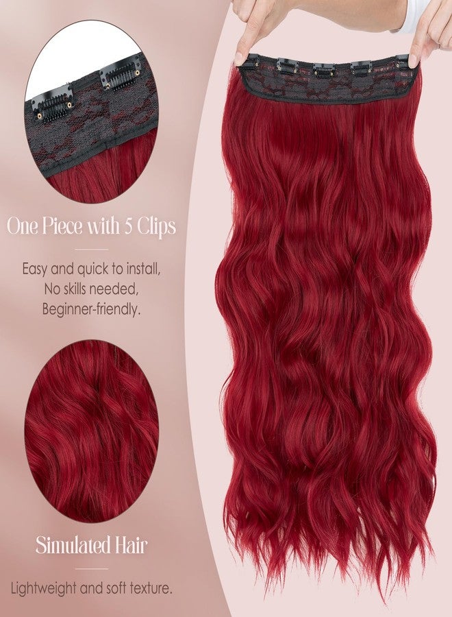 S-noilite One Piece Clip in Hair Extensions Synthetic Curly Wavy Thick Hairpieces for Women 3/4 Full Head Red Clip ins Hair Extensions 24 Inch(850A,1pcs) - Image 4